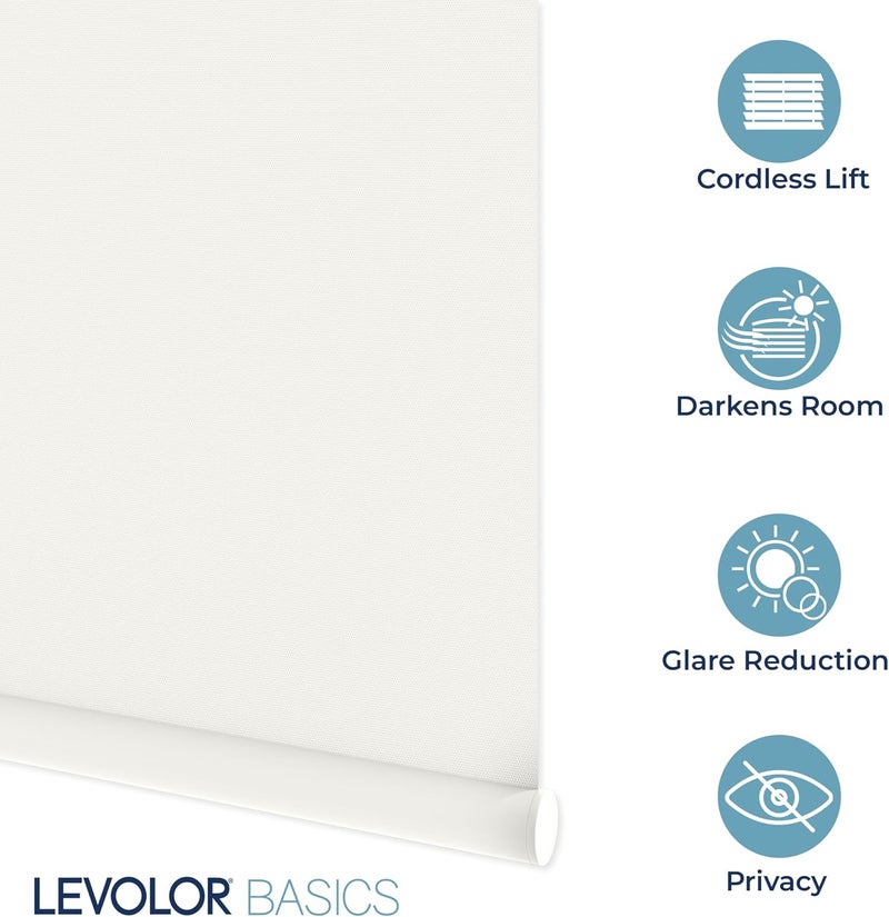 LEVOLOR Basics Cordless Fabric Roller Shade, Easy to Install Blackout Shades for Windows, Neutral White, Fits up to 45” Width and 72” Length, Home Solution for Any Space or Room Decor - Image 4